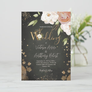 Elegant Floral Rustic Gold Wedding Invitation