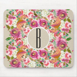 Elegant Floral Rustic Kraft Monogram Shabby Chic Mouse Mat