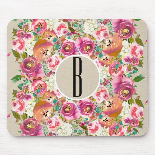 Elegant Floral Rustic Kraft Monogram Shabby Chic Mouse Mat (Front)