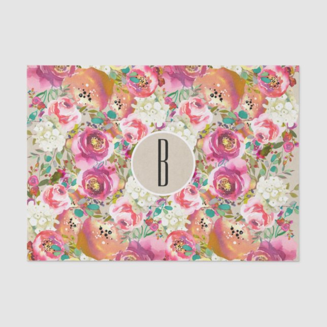 Elegant Floral Rustic Kraft Monogram Shabby Chic Tissue Paper (Front)