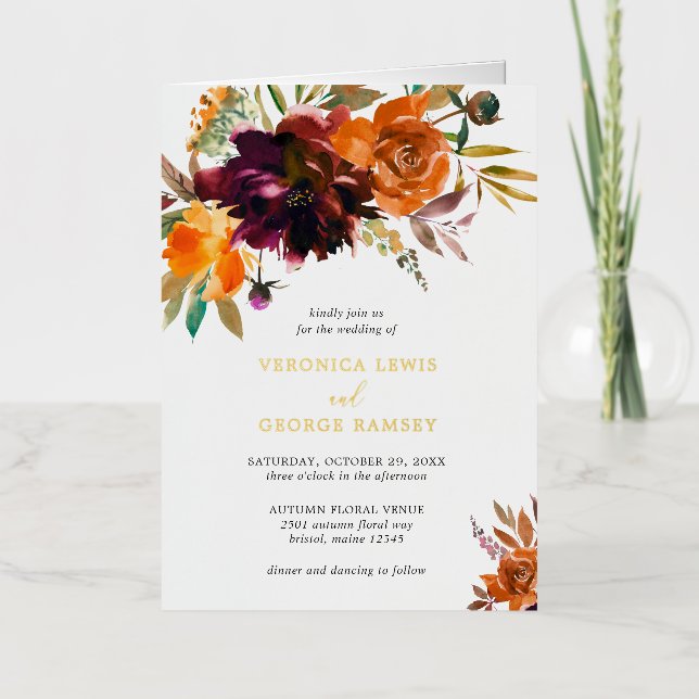 Elegant Floral Rustic Wedding Foil Invitation (Front)