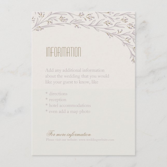 Elegant floral rustic wedding information card (Front)