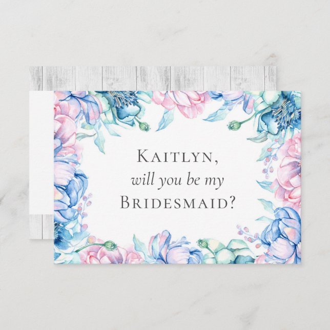 Elegant Floral Rustic Wood Bridal Party Proposal Invitation (Front/Back)