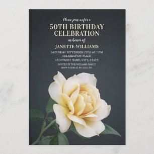 Elegant Floral Rustic Yellow Rose Modern Birthday Invitation