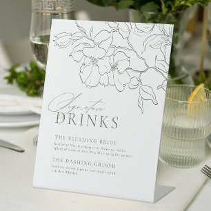 Elegant floral Sage Green Modern Signature Drinks Pedestal Sign