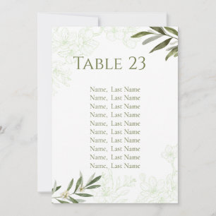 Elegant Floral Sage Green Table Number Cards