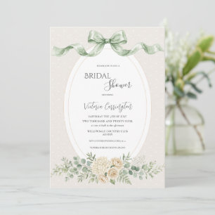 Elegant Floral Sage Green Vintage Bridal Shower Invitation