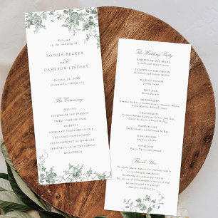 Elegant Floral Sage Green Vintage Ornament Wedding Programme