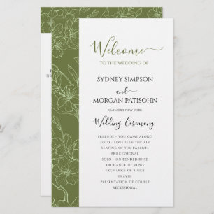 Elegant Floral Sage Green Wedding Ceremony Program