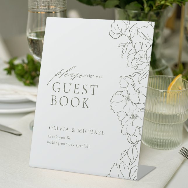 Elegant floral Sage Green Wedding Guest Book Pedestal Sign (Elegant floral Sage Green Wedding Guest Book Pedestal Sign)