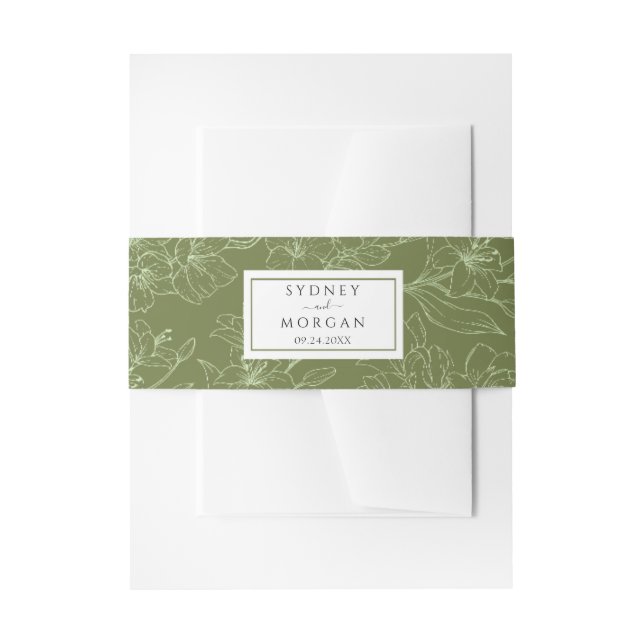 Elegant Floral Sage Green Wedding Invitation Belly Band (Front Example)