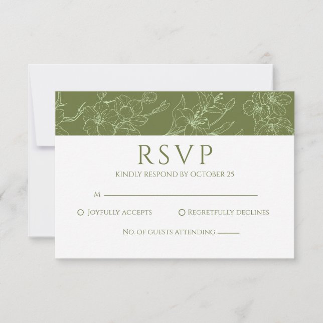 Elegant Floral  Sage Green Wedding RSVP Card (Front)