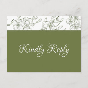 Elegant Floral Sage Green Wedding RSVP Postcard