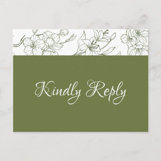 Elegant Floral Sage Green Wedding RSVP Postcard (Front)