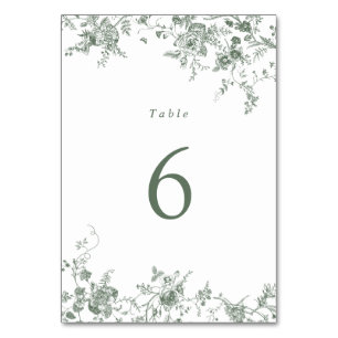 Elegant Floral Sage Green Wedding Table Number