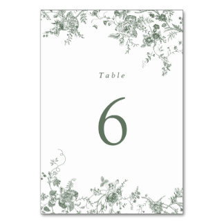 Elegant Floral Sage Green Wedding Table Number