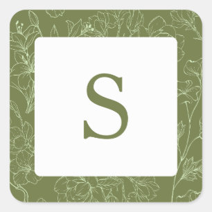 Elegant Floral Sage Green Wedding Wedding Envelope Square Sticker