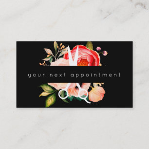 Elegant Floral Salon Scissors Logo Appointment Business Card