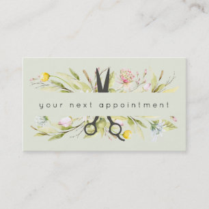 Elegant Floral Salon Scissors Logo Appointment Business Card