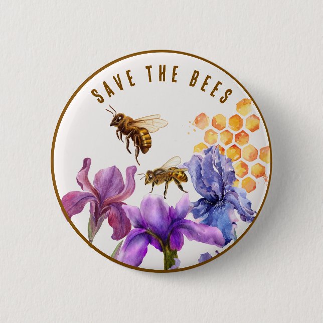 Elegant floral Save the bees 6 Cm Round Badge (Front)