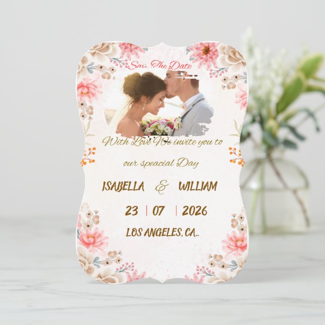 Elegant Floral Save the Date Card (Standing Front)