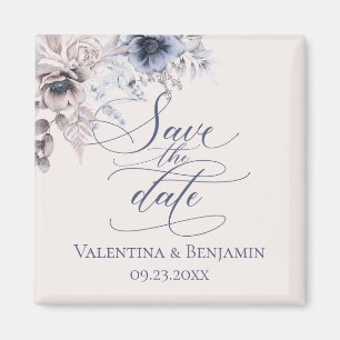 Elegant floral Save the Date Dusty blue beige Magnet