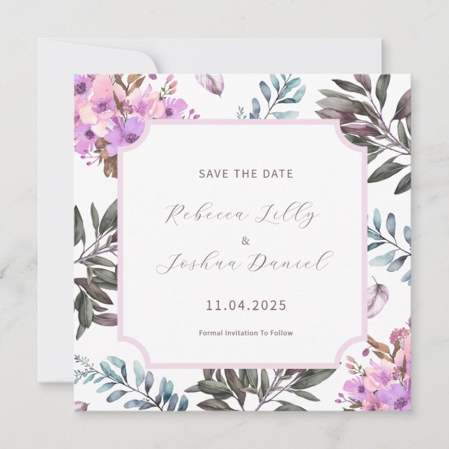 Elegant Floral Save The Date Song Of Solomon 3:4 Invitation (Front)