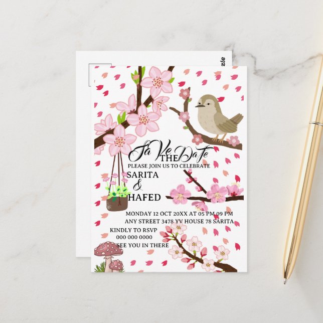 Elegant floral save the date template, wildflower  postcard (Front/Back In Situ)