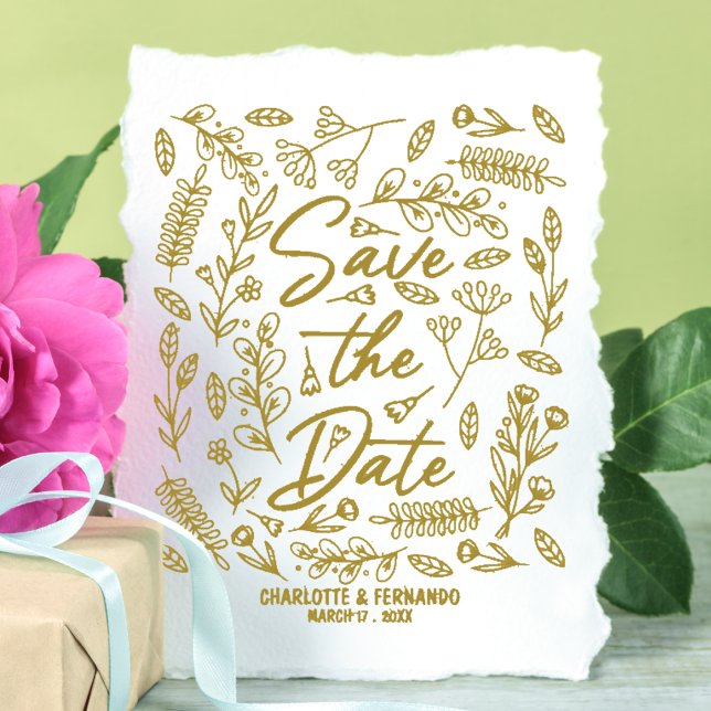 Elegant Floral Save the Date Wedding Card Rubber Stamp (Creator Uploaded)