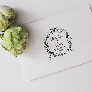 Elegant Floral Save the Date Wedding Rubber Stamp