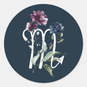 Elegant Floral Scorpio Star Sign Classic Round Sticker