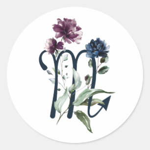 Elegant Floral Scorpio Star Sign Classic Round Sticker