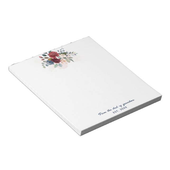 Elegant Floral Script Bloom Grandma Custom Notepad (Angled)
