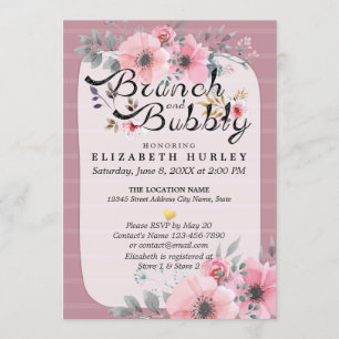 Elegant Floral Script Brunch Bubbly Bridal Shower Invitation