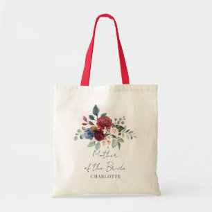 Elegant Floral Script Burgundy Mother of the Bride Tote Bag