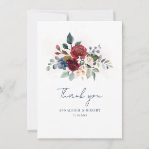 Elegant Floral Script Burgundy Wedding Thank You