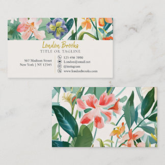 Elegant Floral Script Gold | Social Media Business Card