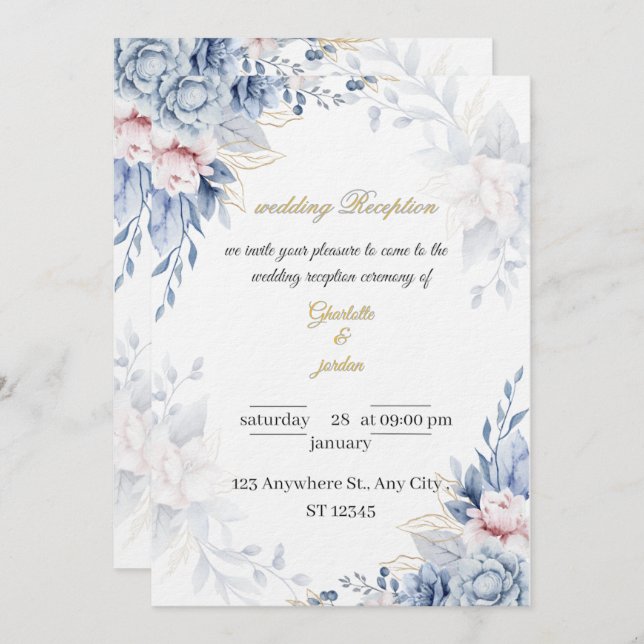 Elegant Floral Script  Personalized Wedding Card (Front/Back)