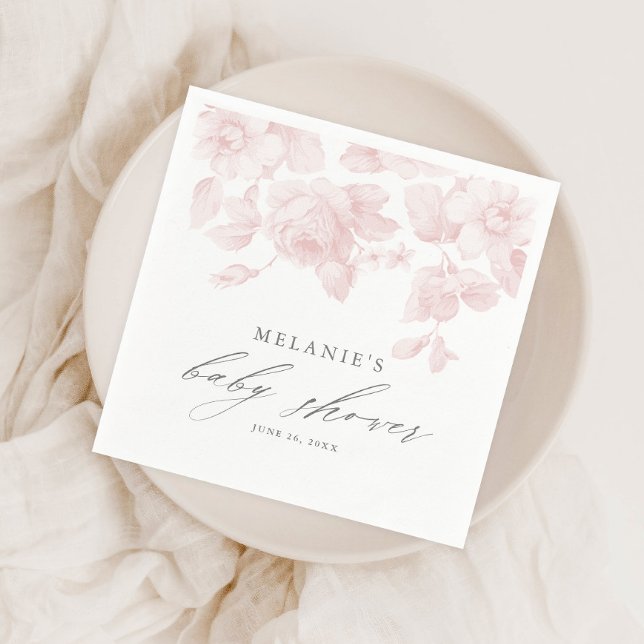 Elegant Floral Script Pink Baby Shower Napkin (Creator Uploaded)