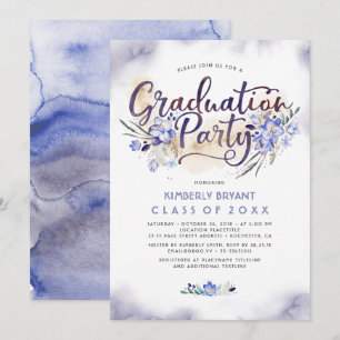 Elegant Floral Script Watercolor Graduation Party Invitation
