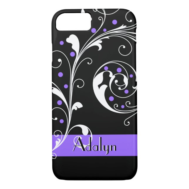 Elegant floral scroll leaf black purple flourish Case-Mate iPhone case (Back)
