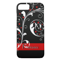 Elegant floral scroll leaf black red flourish
