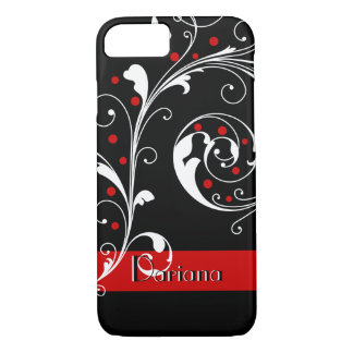 Elegant floral scroll leaf black red flourish iPhone 8/7 case