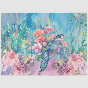 Elegant Floral Sea Turtle Decoupage Tissue Paper