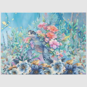 Elegant Floral Sea Turtle Decoupage Tissue Paper
