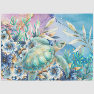 Elegant Floral Sea Turtle Decoupage Tissue Paper