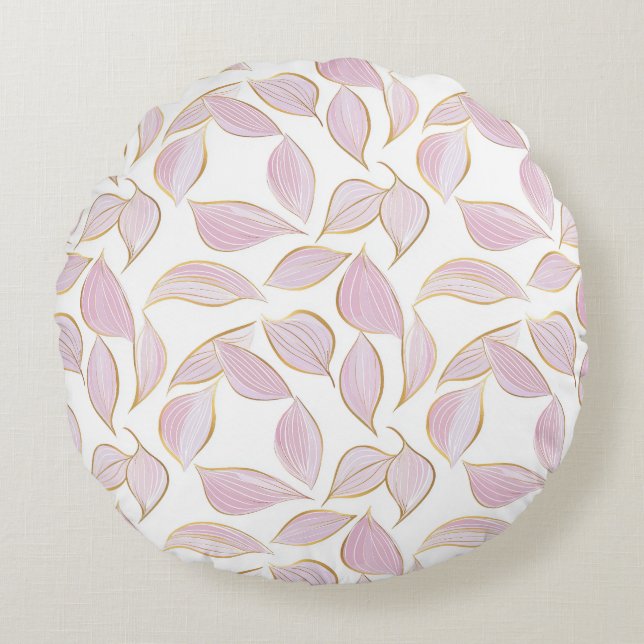 elegant floral seamless pattern with pink leaves  round cushion (Front)