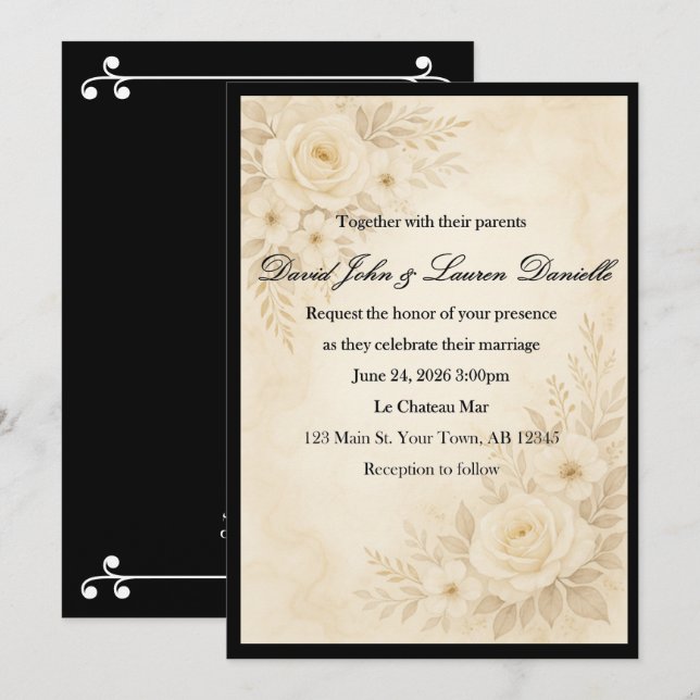 Elegant Floral Sepia Invitation (Front/Back)
