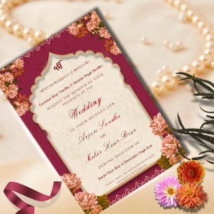 Elegant Floral Sikh Wedding Punjabi Wedding Invitation