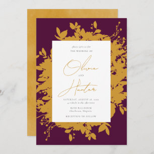 Elegant Floral Silhouette Mustard Yellow Wedding I Invitation